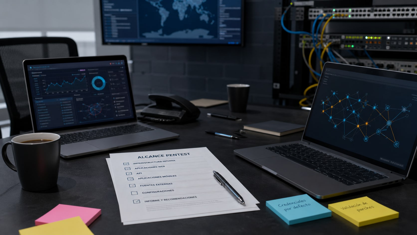 Mesa de trabajo con checklist de alcance para contratar un pentest