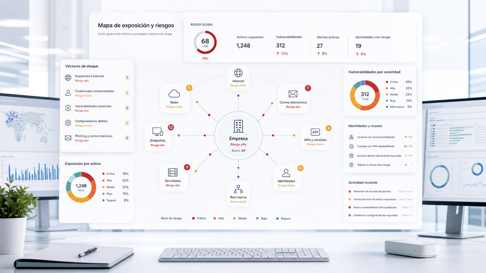 Mapa visual de exposición, activos, identidades y vulnerabilidades para una conversación de ciberseguridad