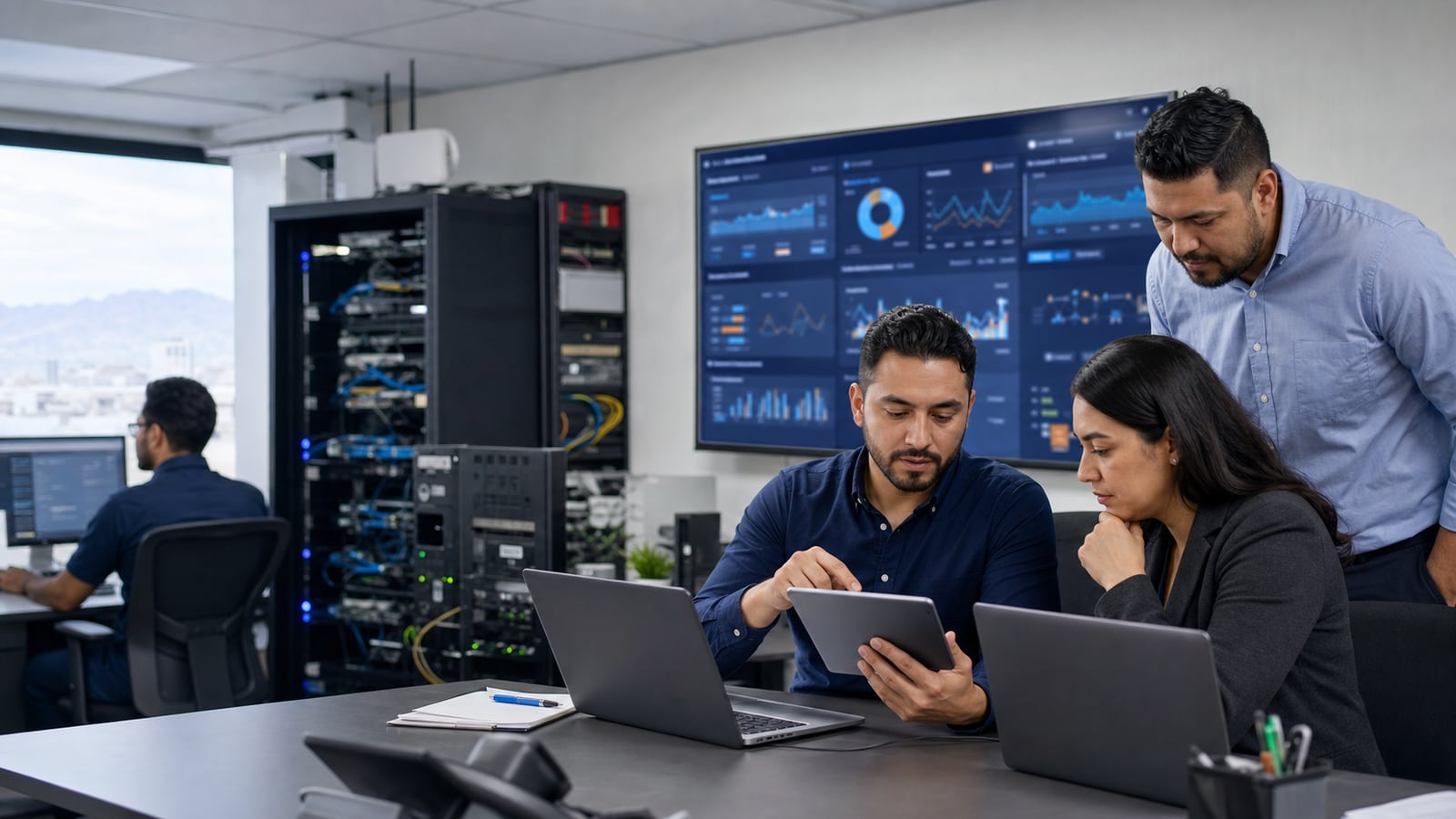Equipo de TI revisando infraestructura, respaldos y servicios cloud para una empresa local